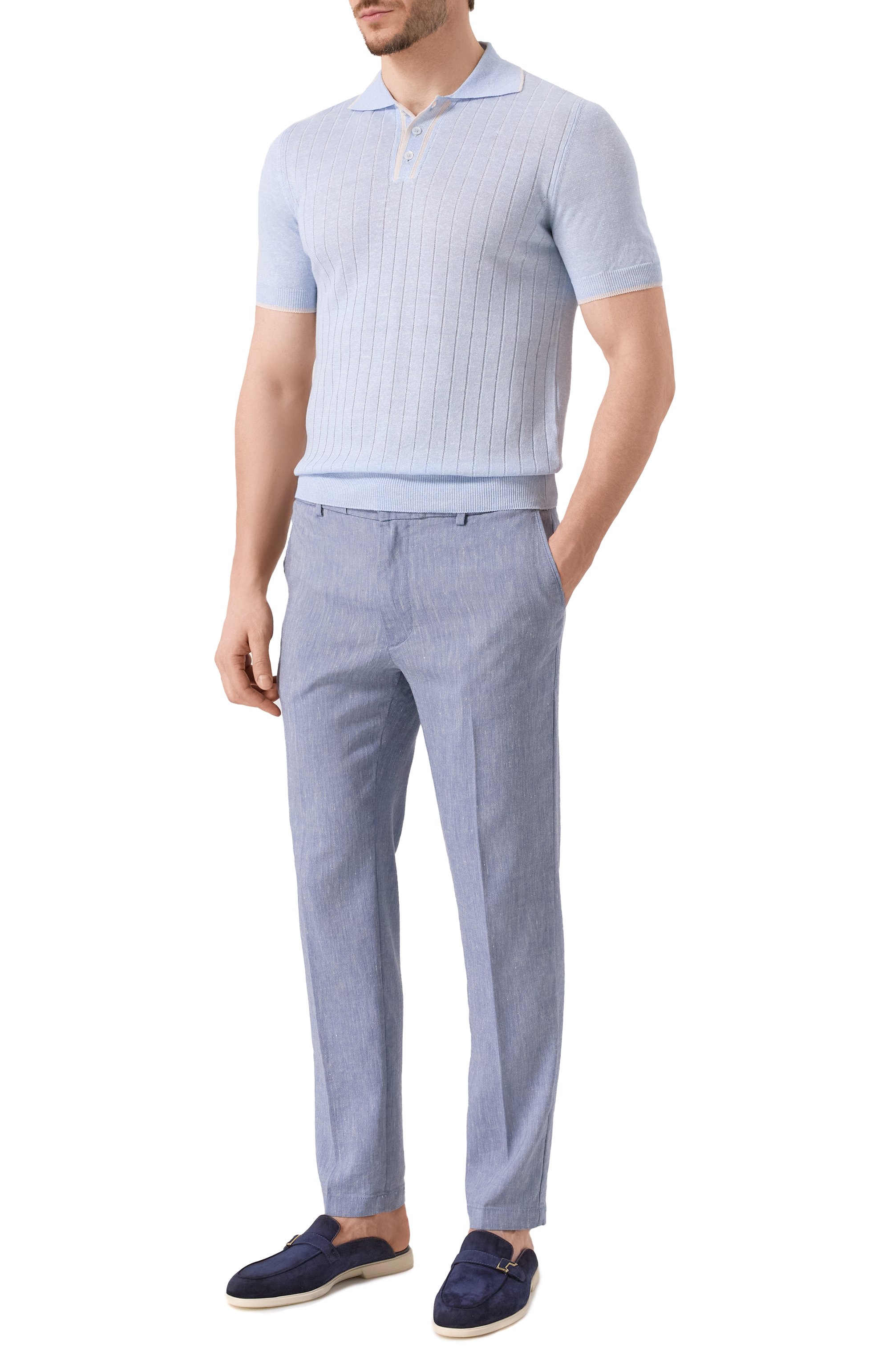 Брюки изо льна и вискозы BOSS синего цвета по цене 22450 руб., арт. 50540480, фото 2 Брюки изо льна и вискозы BOSS, арт. 50540480, фото 2