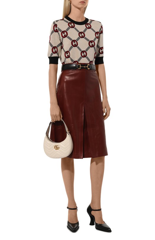 Кожаная юбка Gucci 766322/XN336 Бордовый  766322/XN336 Фото 2