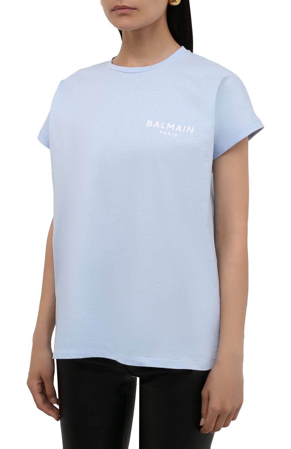 Хлопковая футболка BALMAIN светло-голубого цвета по цене 32950 руб., арт. WF1EF010/B013, фото 3 Хлопковая футболка BALMAIN, арт. WF1EF010/B013, фото 3