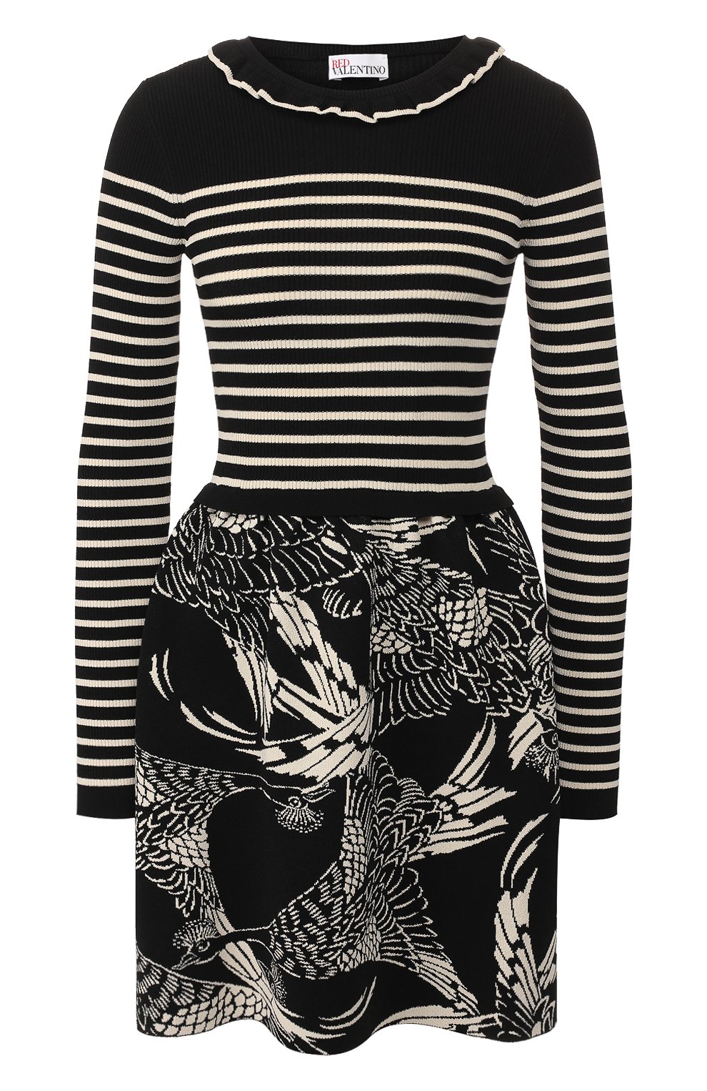 Платье из вискозы REDVALENTINO черно-белого цвета по цене 69950 руб., арт. TR3KDB35/4VH, фото 1 Платье из вискозы REDVALENTINO, арт. TR3KDB35/4VH, фото 1