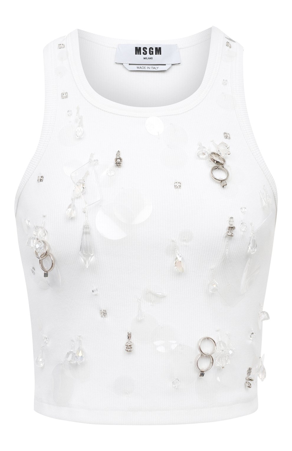 Хлопковый топ MSGM белого цвета по цене 39250 руб., арт. 3442MDT87X/237120, фото 1 Хлопковый топ MSGM, арт. 3442MDT87X/237120, фото 1