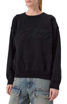 Женский хлопковый пуловер DSQUARED2 черного цвета, арт. S80HA0018/D13109 | Фото 3 (Материал внешний: Хлопок; Рукава: Длинные; Длина (для топов): Стандартные; Женское Кросс-КТ: Пуловер-одежда; Стили: Кэжуэл)