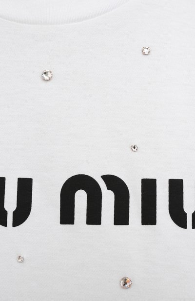 Хлопковая футболка MIU MIU белого цвета по цене 115000 руб., арт. MJN240-1XE1-F0009, фото 5 Хлопковая футболка MIU MIU, арт. MJN240-1XE1-F0009, фото 5
