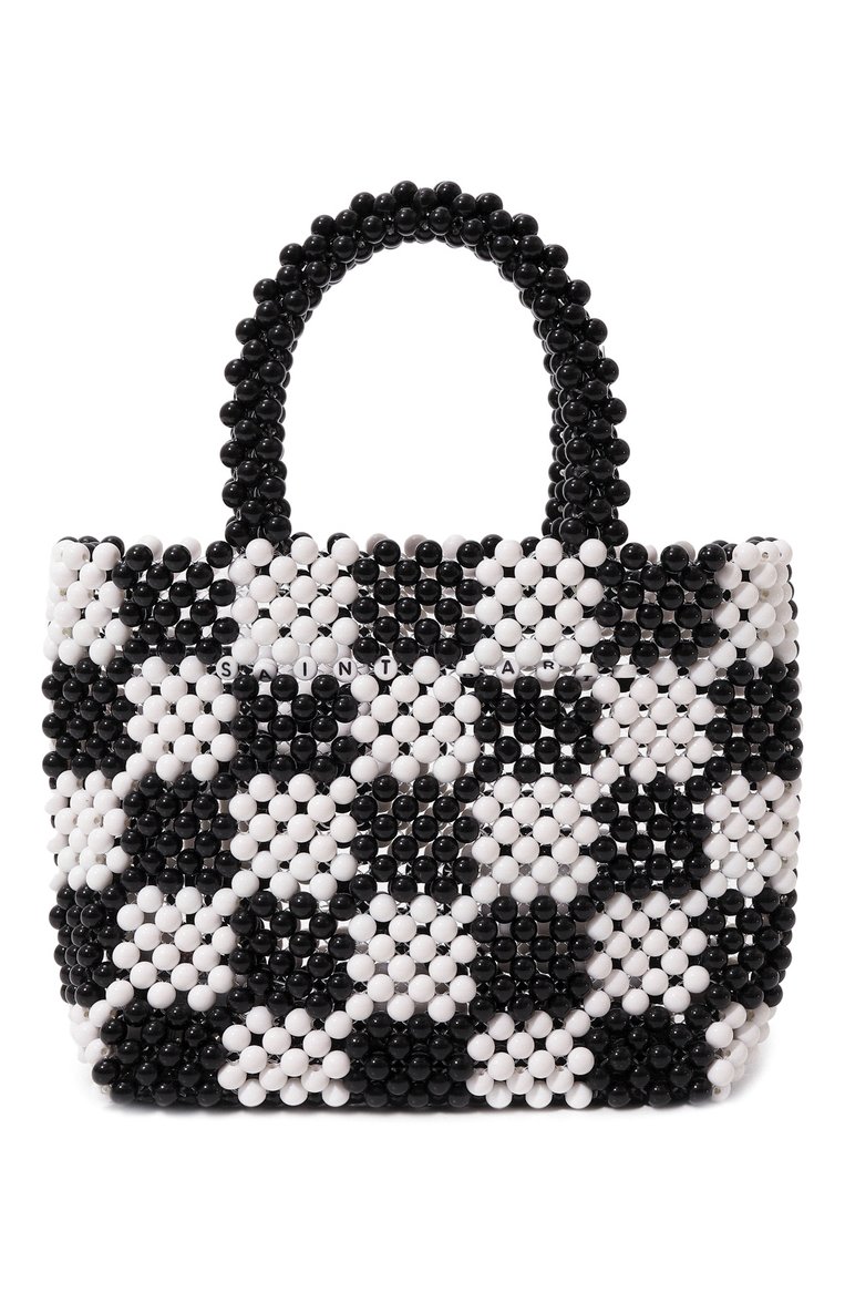 Женская сумка MC2 SAINT BARTH черно-белого цвета, арт. STBA/BEADED SMALL BAG/04210D | Фото 1 (Ремень/цепочка: На ремешке; Размер: mini; Материал: Текстиль; Сумки-технические: Сумки top-handle, Сумки через плечо)