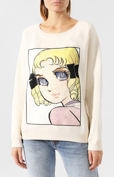 Хлопковый пуловер с принтом GUCCI белого цвета по цене 146000 руб., арт. 539088/X916B, фото 3 Хлопковый пуловер с принтом GUCCI, арт. 539088/X916B, фото 3