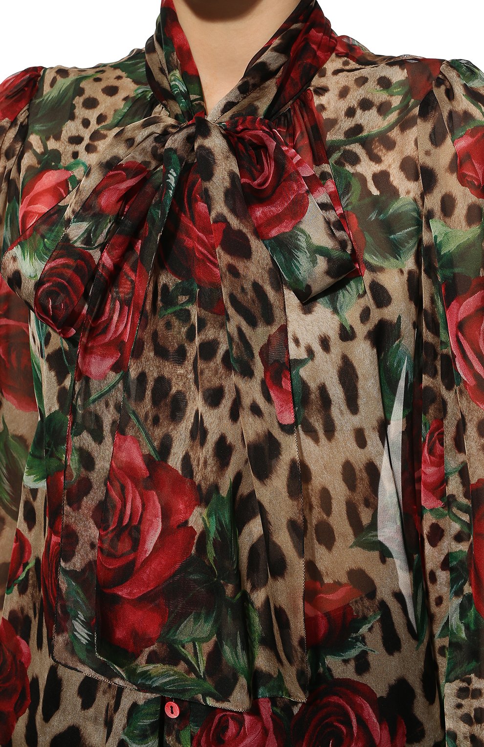 Шелковая блузка DOLCE & GABBANA леопардового цвета по цене 105500 руб., арт. F5L07T/HS1Z0/0UTLET AW22-23, фото 5 Шелковая блузка DOLCE & GABBANA, арт. F5L07T/HS1Z0/0UTLET AW22-23, фото 5