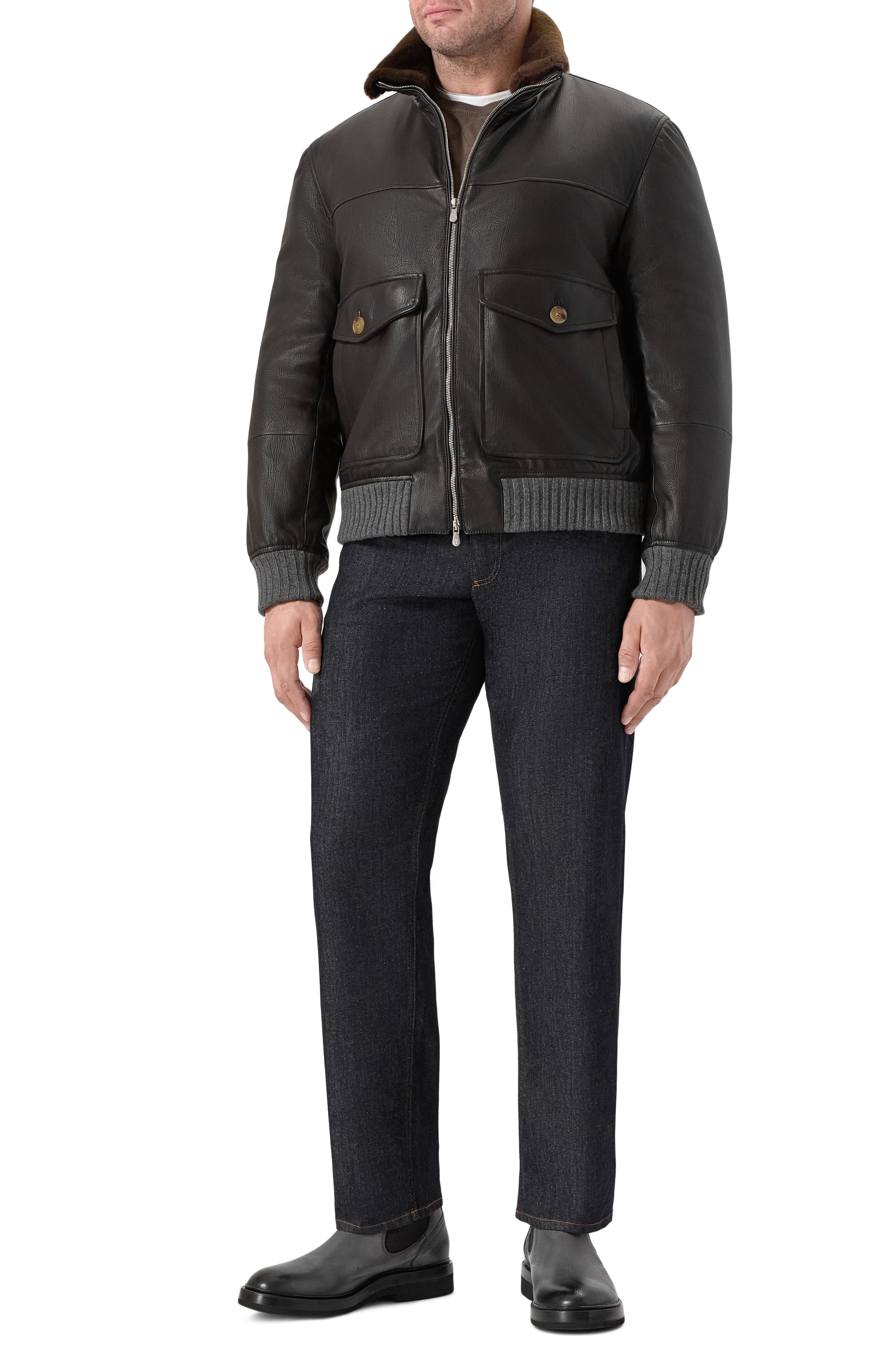 Кожаный бомбер с меховым воротником BRUNELLO CUCINELLI, арт. MPAMA2052, фото 2