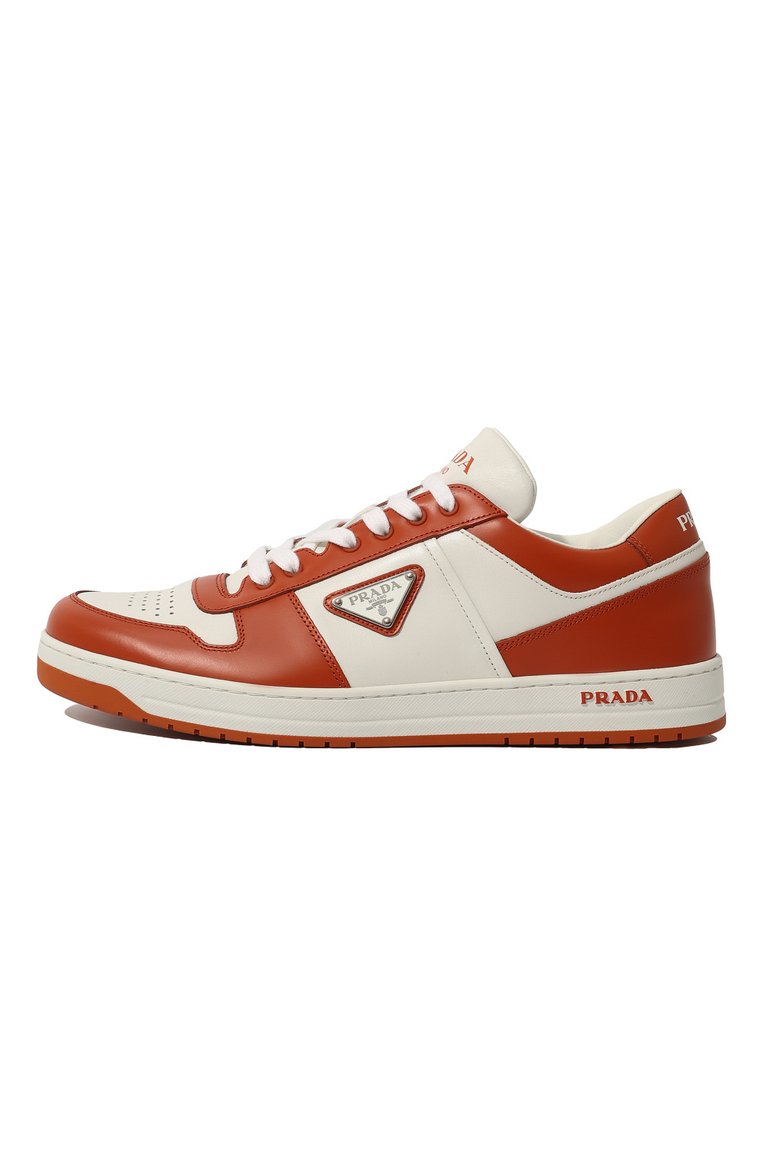 Мужские кожаные кеды PRADA красного цвета, арт. 2EE364-3LKG-F011G | Фото 4 (Стили: Классический; Материал утеплителя: Без утеплителя; Подошва: Массивная; Материал с�плава: Проставлено; Драгоценные камни: Проставлено; Нос: Не проставлено; Материал внешний: Натуральная кожа; Кросс-КТ: Низкие)