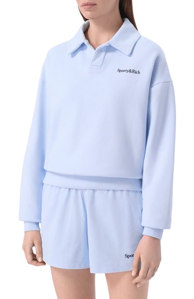Хлопковое поло SPORTY AND RICH голубого цвета по цене 32900 руб., арт. ST09675300BL90, фото 3 Хлопковое поло SPORTY AND RICH, арт. ST09675300BL90, фото 3