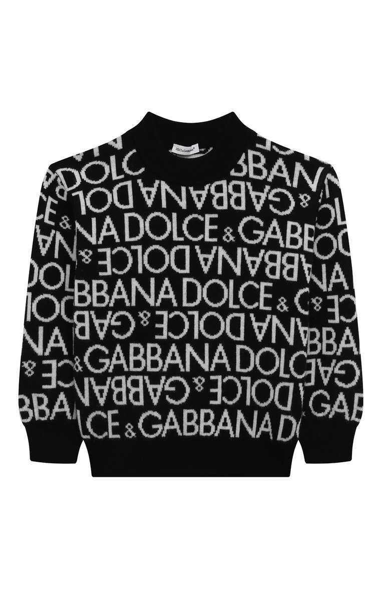 Детский шерстяной пуловер DOLCE & GABBANA черного цвета, арт. L4KWE2/JCVM3/2-6 | Фото 1 (Материал внешний: Шерсть; Рукава: Длинные; Мальчики Кросс-КТ: Пуловер-одежда; Материал сплава: Проставлено; Драгоценные камни: Проставлено)