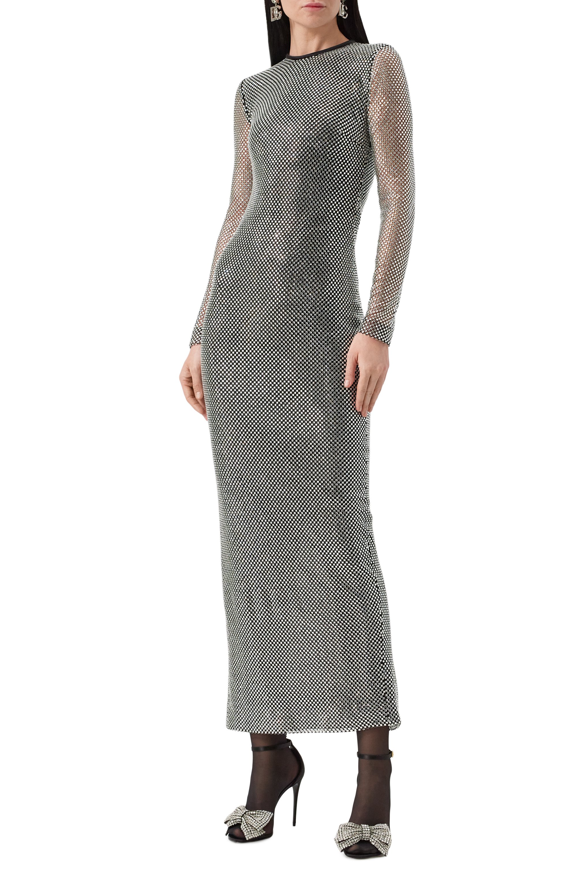 Платье с отделкой стразами DOLCE & GABBANA серебряного цвета по цене 875500 руб., арт. F6JRRT/HLSA0, фото 3 Платье с отделкой стразами DOLCE & GABBANA, арт. F6JRRT/HLSA0, фото 3