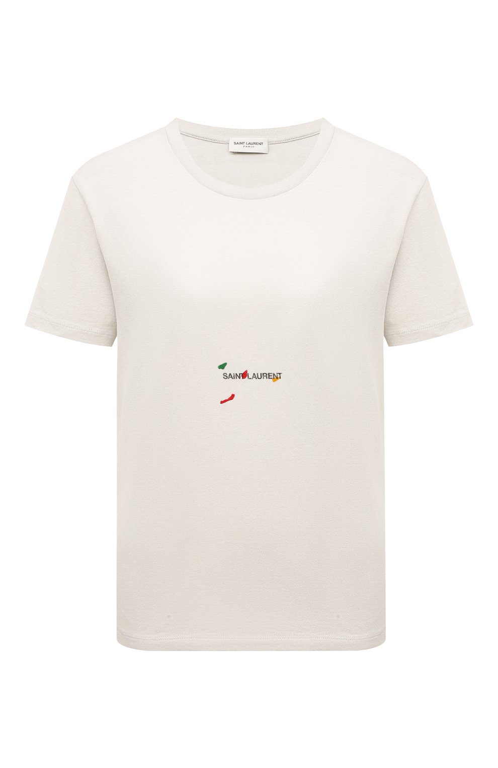 Хлопковая футболка SAINT LAURENT светло-серого цвета по цене 43450 руб., арт. 686229, фото 1 Хлопковая футболка SAINT LAURENT, арт. 686229, фото 1