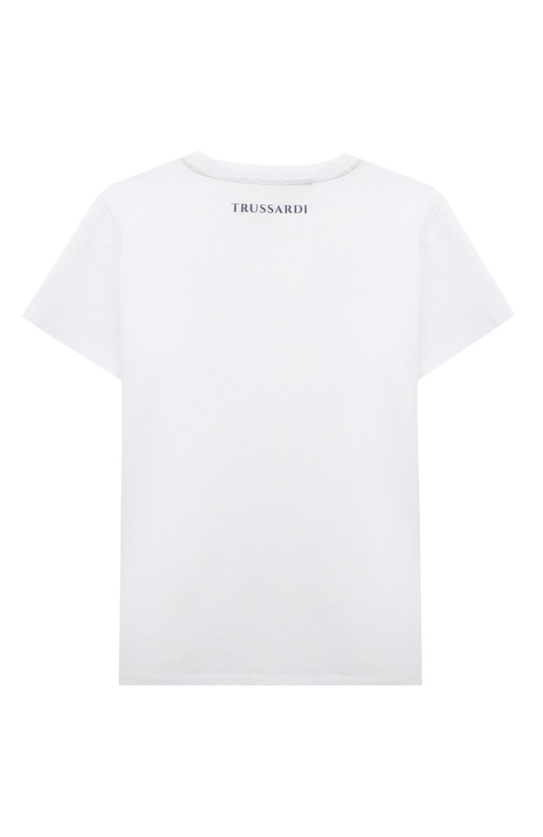 Детская хлопковая футболка TRUSSARDI JUNIOR белого цвета, арт. TBP23008TS | Фото 2 (Материал внешний: Хлопок; Рукава: Короткие; Мальчики Кросс-КТ: Футболка-одежда; Материал сплава: Проставлено; Драгоценные камни: Проставлено)