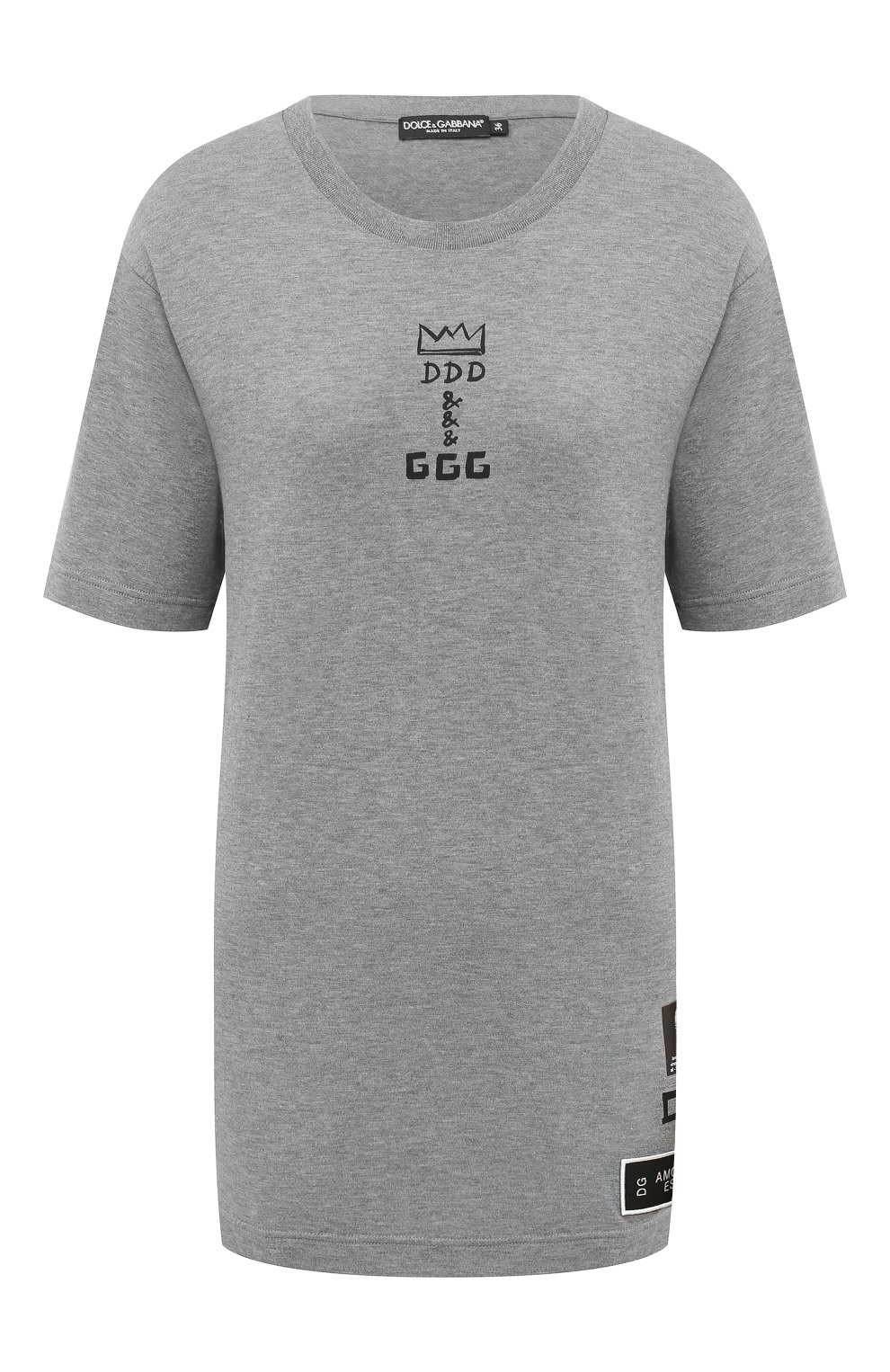 Хлопковая футболка DOLCE & GABBANA серого цвета по цене 45400 руб., арт. F8M66Z/FI748, фото 1 Хлопковая футболка DOLCE & GABBANA, арт. F8M66Z/FI748, фото 1