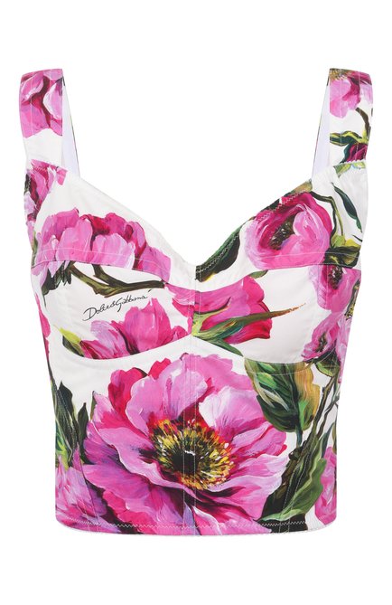 Женский хлопковый топ DOLCE & GABBANA разноцветного цвета, арт. F7W98T/HS5S3 | Фото 1 (Длина (для топов): Укороченные; Материал сплава: Проставлено; Драгоценные камни: Проставлено; Материал внешний: Хлопок)