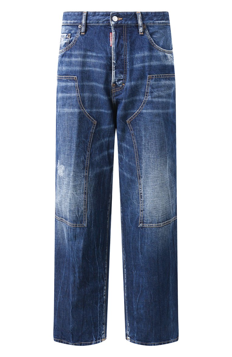 Мужские джинсы carpenter DSQUARED2 синего цвета, арт. S74LB1652/S30309 | Фото 1 (Длина (брюки, джинсы): Стандартные; Детали: Делаве, Потертости; Кросс-КТ: Деним; Стили: Кэжуэл, Streetwear; Материал внешний: Деним, Хлопок; Силуэт М (брюки): Широкие)