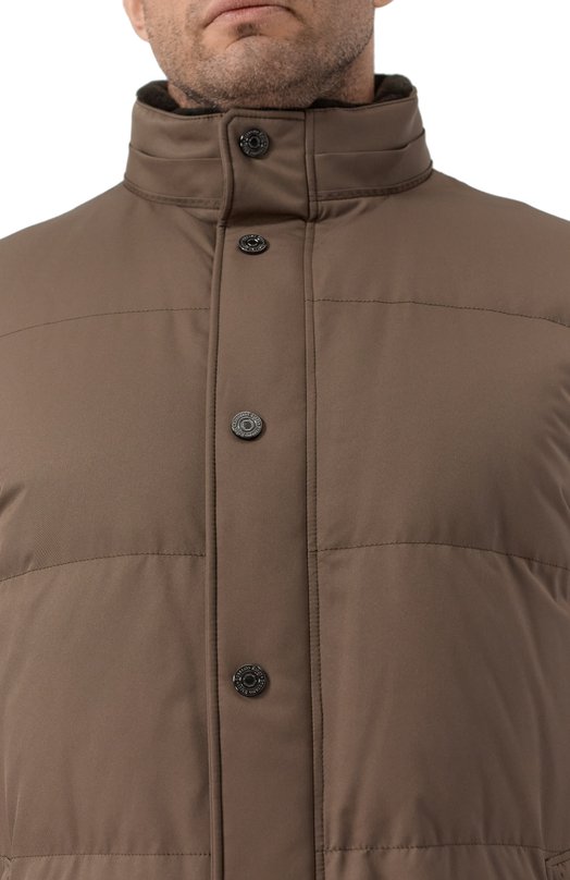Пуховик с воротником из бобра Stefano Ricci MDJ5300350/PL001T/60-62 Коричневый  MDJ5300350/PL001T/60-62 Фото 5