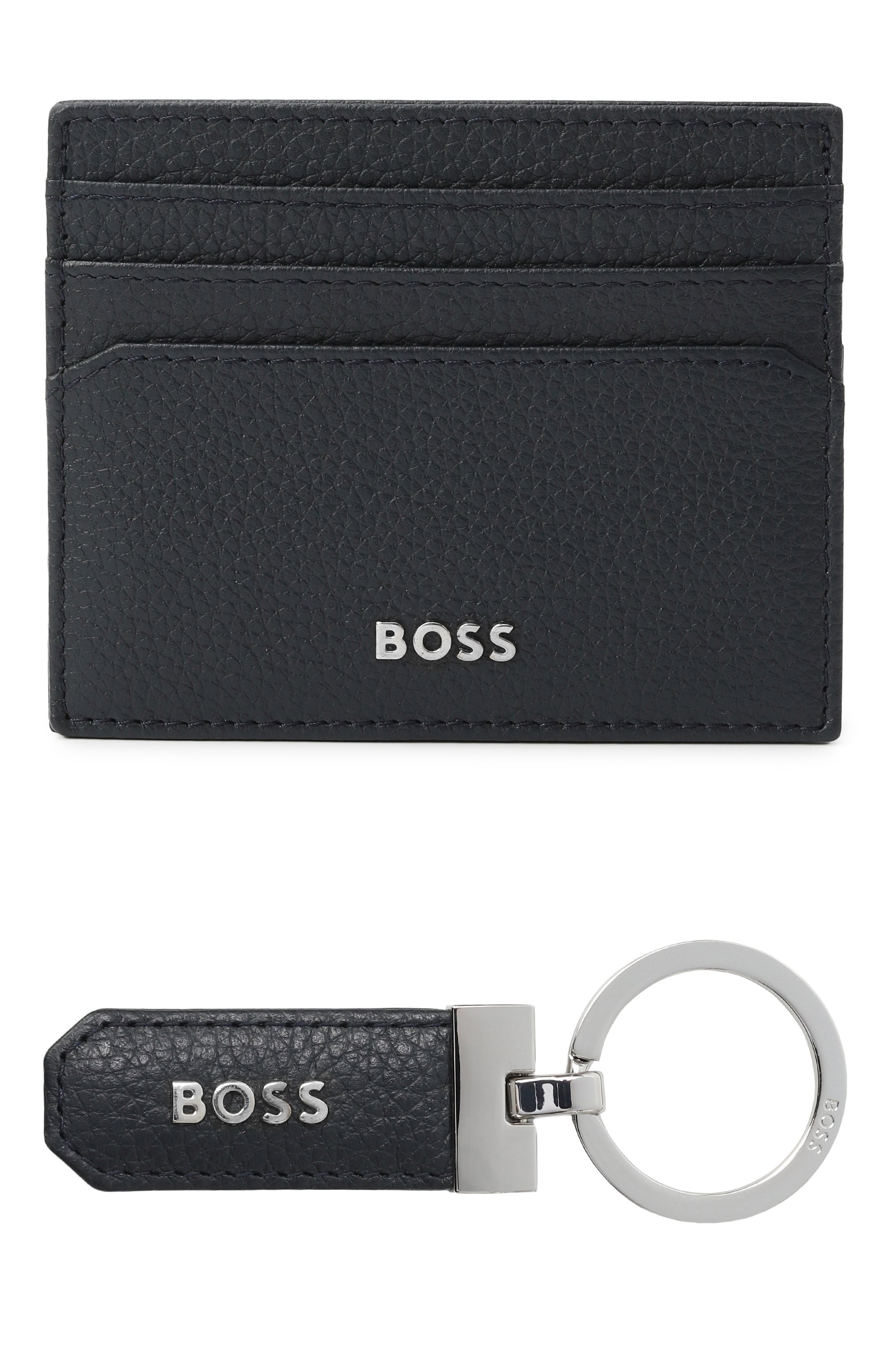 Комплект из футляра для кредитных карт и брелока BOSS темно-синего цвета по цене 16250 руб., арт. HBPA00027M, фото 1 Комплект из футляра для кредитных карт и брелока BOSS, арт. HBPA00027M, фото 1