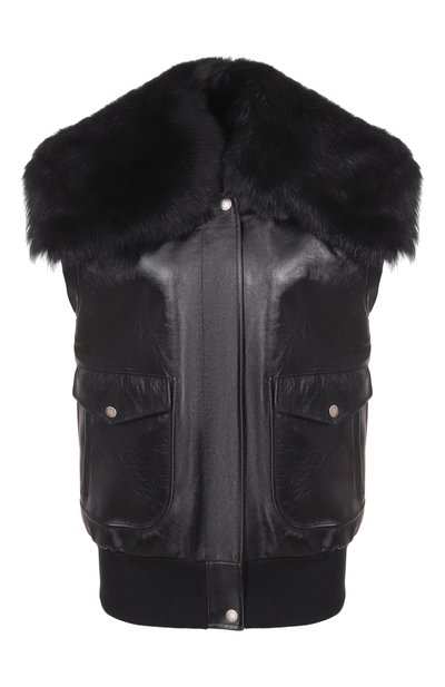 Женский кожаный жилет с воротником из овчины DOLCE & GABBANA, арт. F9T18L/GDDD4