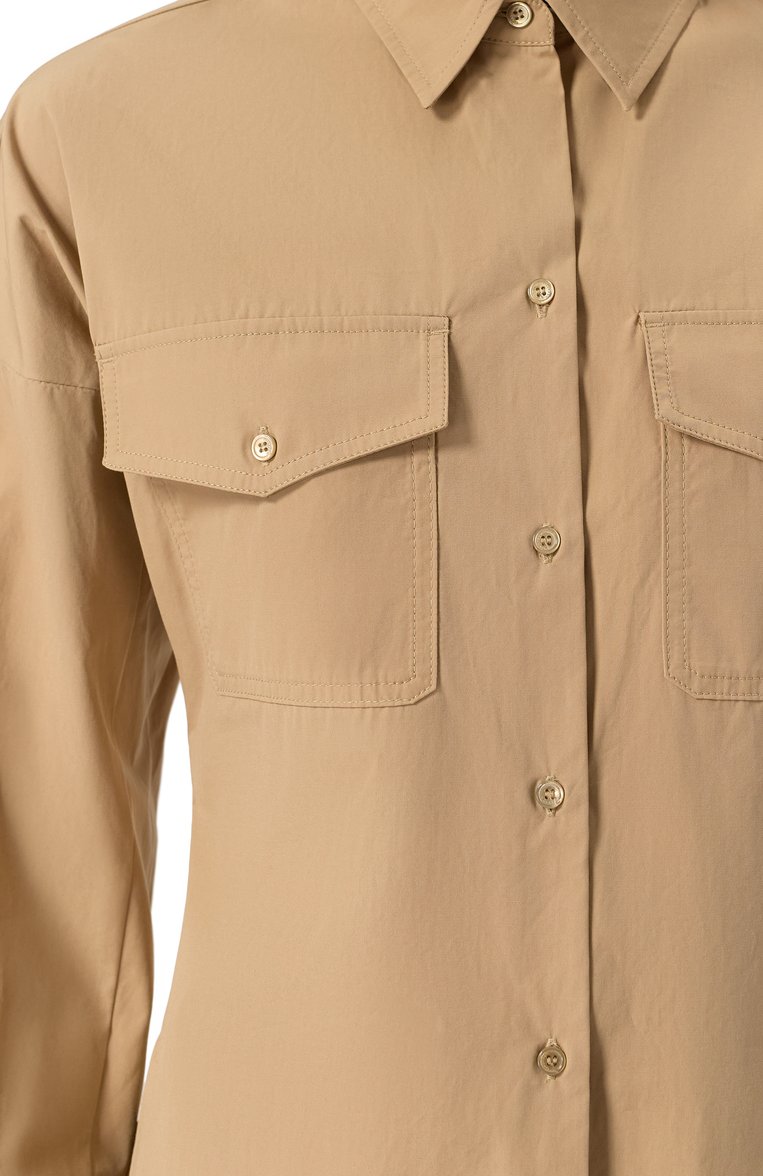 Женская хлопковая рубашка WEEKEND MAX MARA бежевого цвета, арт. SKIPPER | Фото 5 (Рукава: Длинные; Материал внешний: Хлопок; Автоматизация ТО: Проставлено; Автоматизация состава: Проставлено; Длина (для топов): Стандартные; Женское Кросс-КТ: Рубашка-одежда; Принт: Без принта; Стили: Кэжуэл)