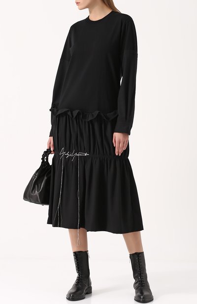 Платье-миди с длинным рукавом и драпировкой YOHJI YAMAMOTO, арт. FK-D17-909, фото 2