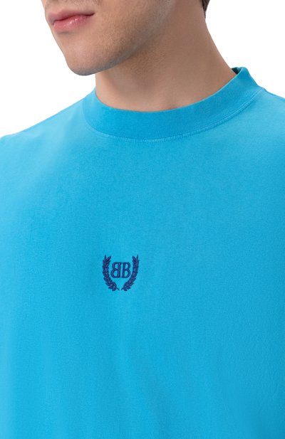 Хлопковая футболка BALENCIAGA бирюзового цвета по цене 99500 руб., арт. 764235/TSVC9, фото 5 Хлопковая футболка BALENCIAGA, арт. 764235/TSVC9, фото 5