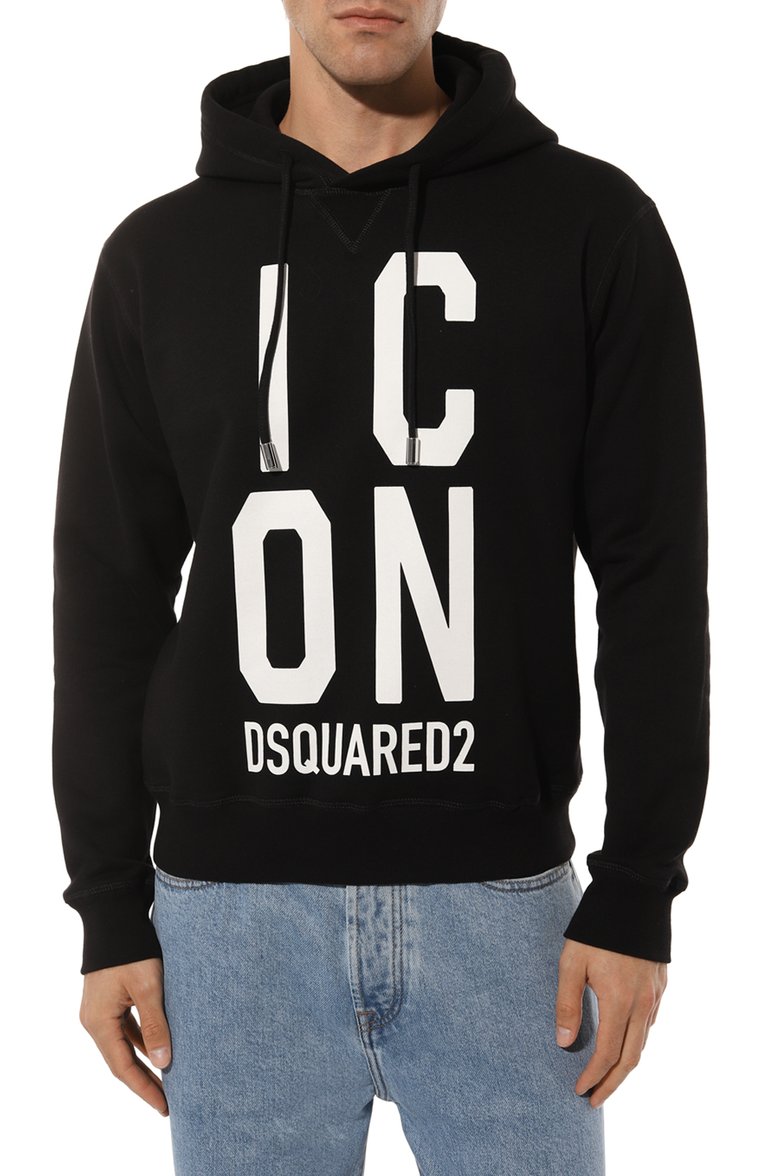 Мужской хлопковое худи DSQUARED2 черного цвета, арт. S79GU0108/S25516 | Фото 3 (Рукава: Длинные; Длина (для топов): Стандартные; Принт: С принтом; Мужское Кросс-КТ: Худи-одежда; Материал сплава: Проставлено; Материал внешний: Хлопок; Стили: Спорт-шик; Драгоценные камни: Проставлено)