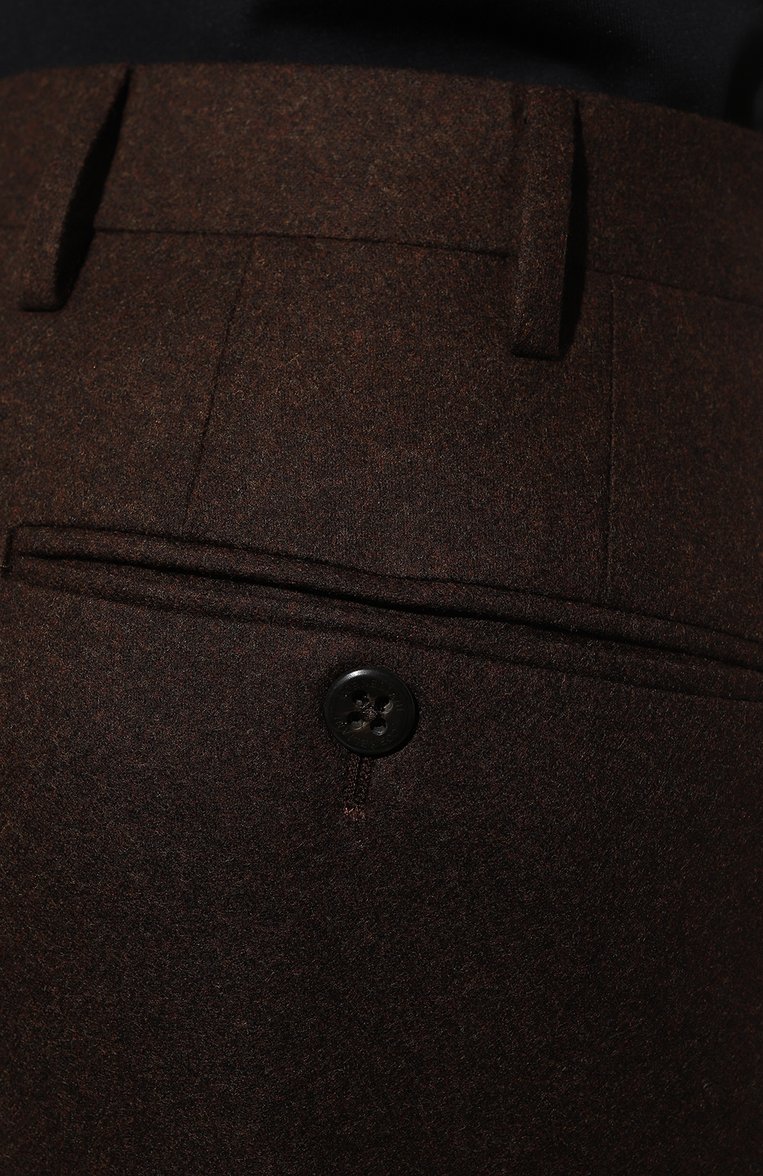 Мужские шерстяные брюки CORNELIANI коричневого цвета, арт. 925B01-3818117 | Фото 5 (Материал внешний: Шерсть; Длина (брюки, джинсы): Стандартные; Случай: Повседневный; Материал сплава: Проставлено; Драгоценные камни: Проставлено; Стили: Кэжуэл)
