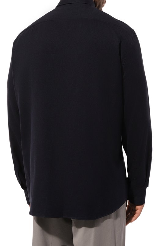 Рубашка из хлопка и лиоцелла Brunello Cucinelli MY6370627W Синий  MY6370627W Фото 4
