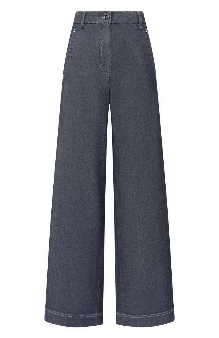 Женские джинсы GIORGIO ARMANI синего цвета, арт. GW000934/AF15303 | Фото 1 (Материал внешний: Хлопок, Деним; Длина (брюки, джинсы): Удлиненные; Детали: Вышивка; Силуэт Ж (брюки и джинсы): Широкие; Кросс-КТ: Деним; Стили: Кэжуэл)