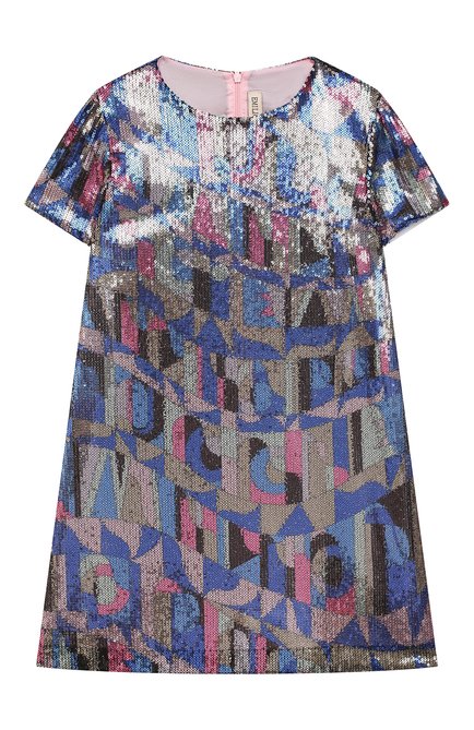 Детское платье EMILIO PUCCI синего цвета, арт. 9N1221/NE970/5-8 | Фото 1 (Материал внешний: Синтетический материал; Рукава: Короткие; Материал подклада: Купро; Девочки Кросс-КТ: Платье-одежда; Случай: Вечерний; Ростовка одежда: 6 лет | 116 см, 8 лет | 128 см)