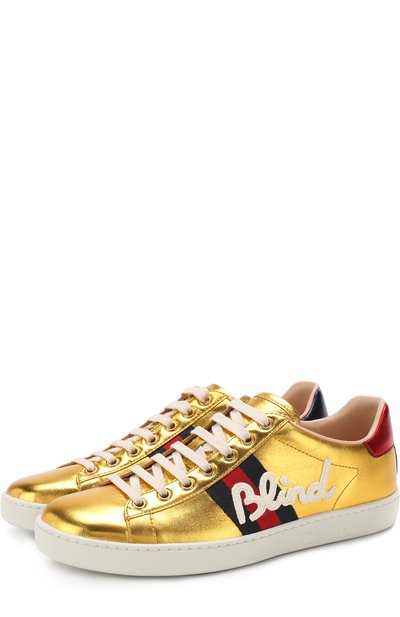 Кеды new ace из металлизированной кожи с аппликацией GUCCI, арт. 497278/DXAL0, фото 1