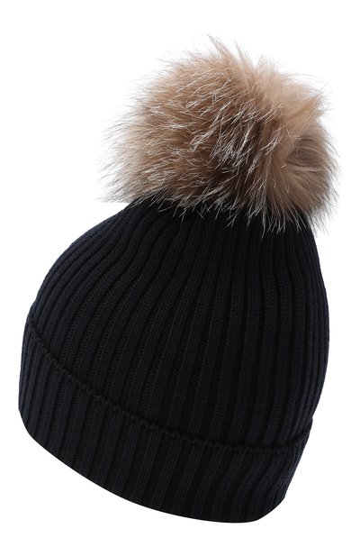 Шерстяная шапка с меховым помпоном MONCLER темно-синего цвета по цене 19950 руб., арт. F2-954-3B711-10-04S01, фото 2 Шерстяная шапка с меховым помпоном MONCLER, арт. F2-954-3B711-10-04S01, фото 2