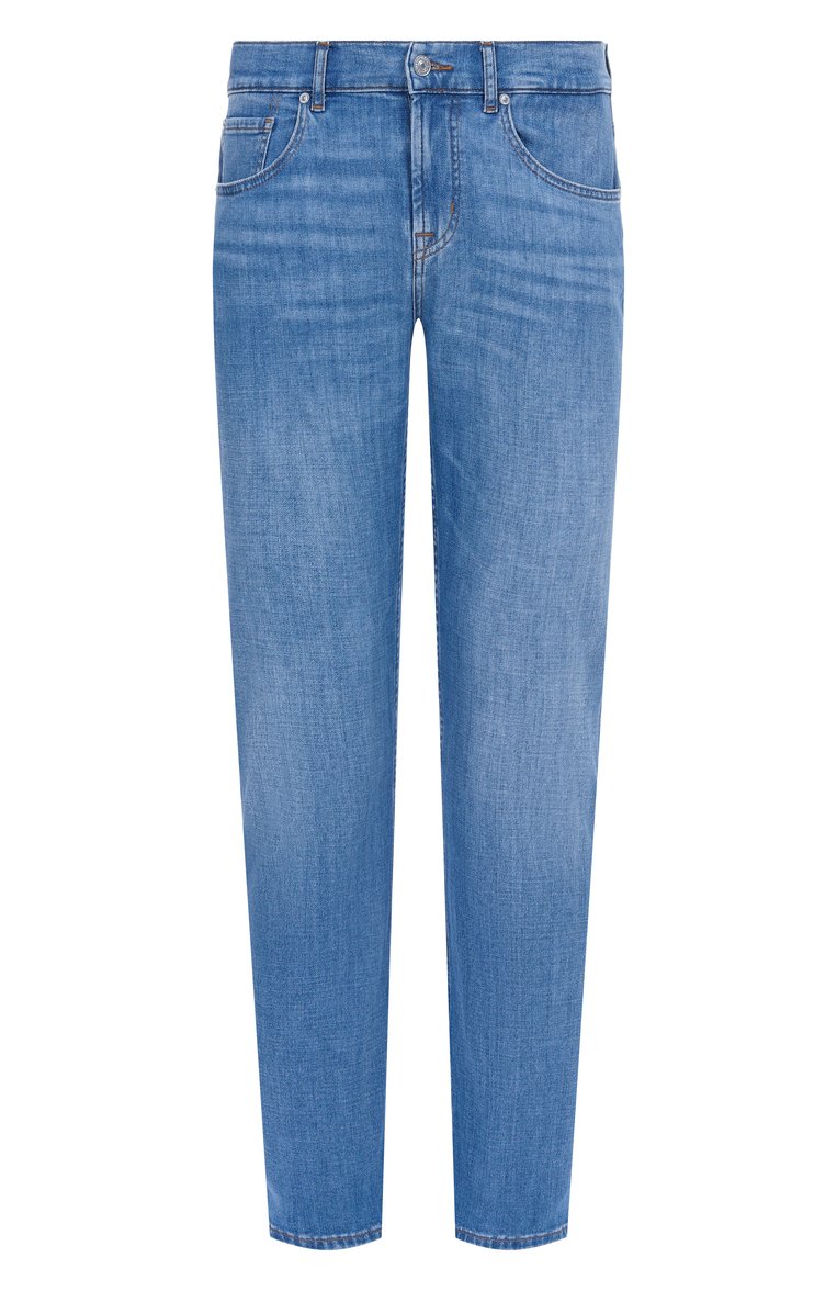 Мужские джинсы straight 7 FOR ALL MANKIND синего цвета, арт. 7T121R51 | Фото 1 (Длина (брюки, джинсы): Стандартные; Материал внешний: Хлопок, Деним; Детали: Делаве; Силуэт М (брюки): Прямые; Кросс-КТ: Деним; Стили: Повседневный; Автоматизация состава: Проставлено; Автоматизация ТО: Проставлено)
