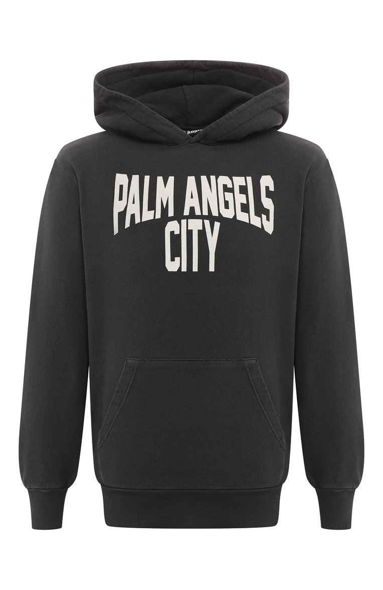 Мужской хлопковое худи PALM ANGELS темно-серого цвета, арт. PMBB117R24FLE007 | Фото 1 (Материал внешний: Хлопок; Рукава: Длинные; Длина (для топов): Стандартные; Мужское Кросс-КТ: Худи-одежда; Принт: С принтом; Стили: Спорт-шик)
