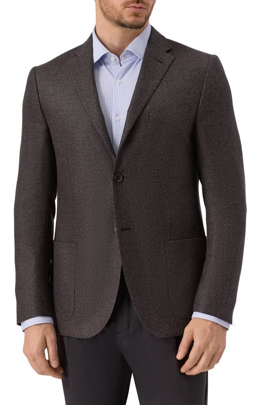 Пиджак из шерсти и шелка Corneliani 266002-2616339 Коричневый  266002-2616339 Фото 4
