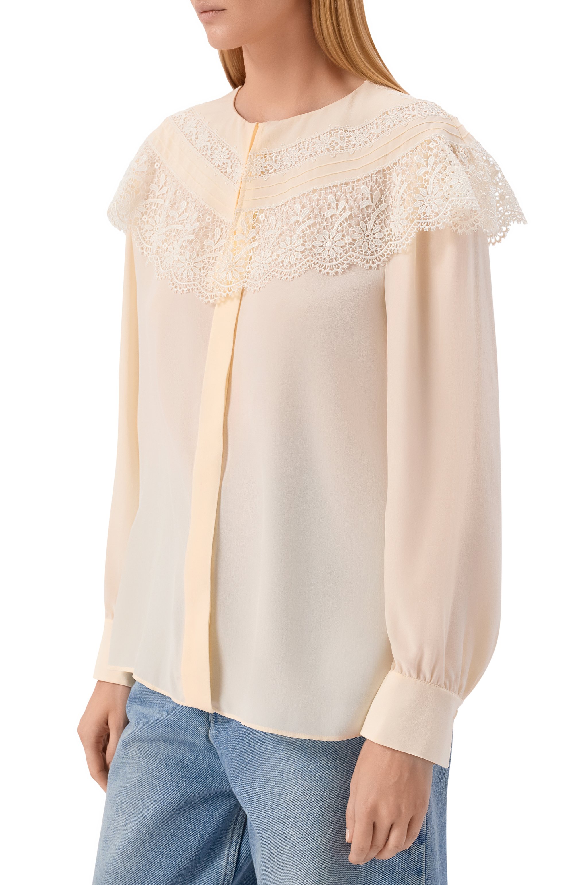 Шелковая блузка CHLOÉ кремового цвета по цене 229500 руб., арт. CH25AHT56077, фото 3 Шелковая блузка CHLOÉ, арт. CH25AHT56077, фото 3