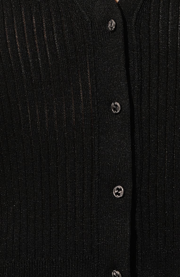 Женский кардиган из вискозы GUCCI черного цвета, арт. 775744/XKDP8 | Фото 5 (Рукава: Длинные; Стили: Кэжуэл; Материал внешний: Вискоза; Длина (для топов): Стандартные; Женское Кросс-КТ: кардиган-трикотаж; Автоматизация ТО: Проставлено; Автоматизация состава: Проставлено)