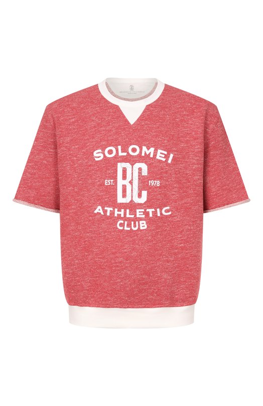 Футболка из хлопка и льна Brunello Cucinelli MR8313378G Красный MR8313378G