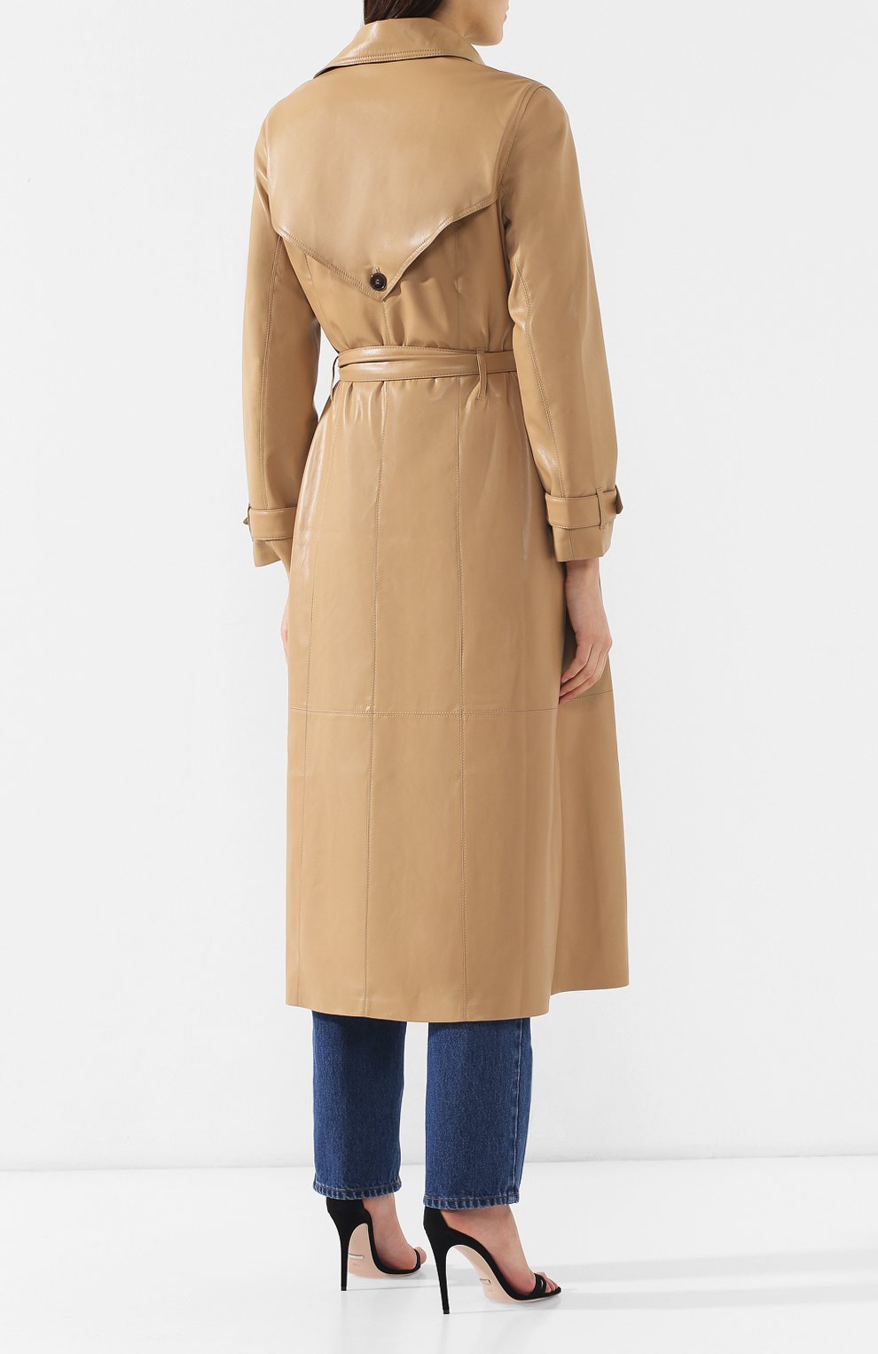 Пальто с поясом NANUSHKA бежевого цвета по цене 96200 руб., арт. CHIARA_PALE CARAMEL_VEGAN LEATHER, фото 4 Пальто с поясом NANUSHKA, арт. CHIARA_PALE CARAMEL_VEGAN LEATHER, фото 4