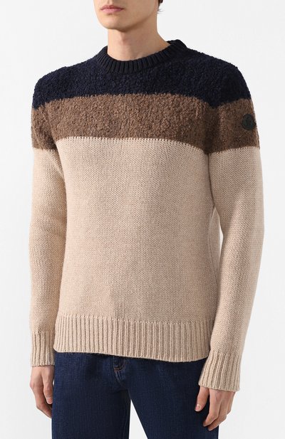 Шерстяной свитер с принтом MONCLER бежевого цвета по цене 36250 руб., арт. D2-091-90307-00-999CW, фото 3 Шерстяной свитер с принтом MONCLER, арт. D2-091-90307-00-999CW, фото 3