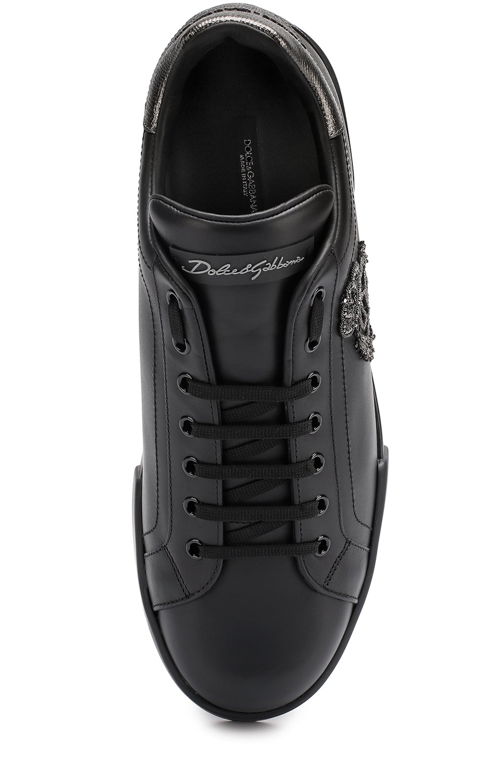 Кожаные кеды portofino с вышивкой DOLCE & GABBANA черного цвета по цене 87650 руб., арт. 0111/CS1538/AH164, фото 5 Кожаные кеды portofino с вышивкой DOLCE & GABBANA, арт. 0111/CS1538/AH164, фото 5