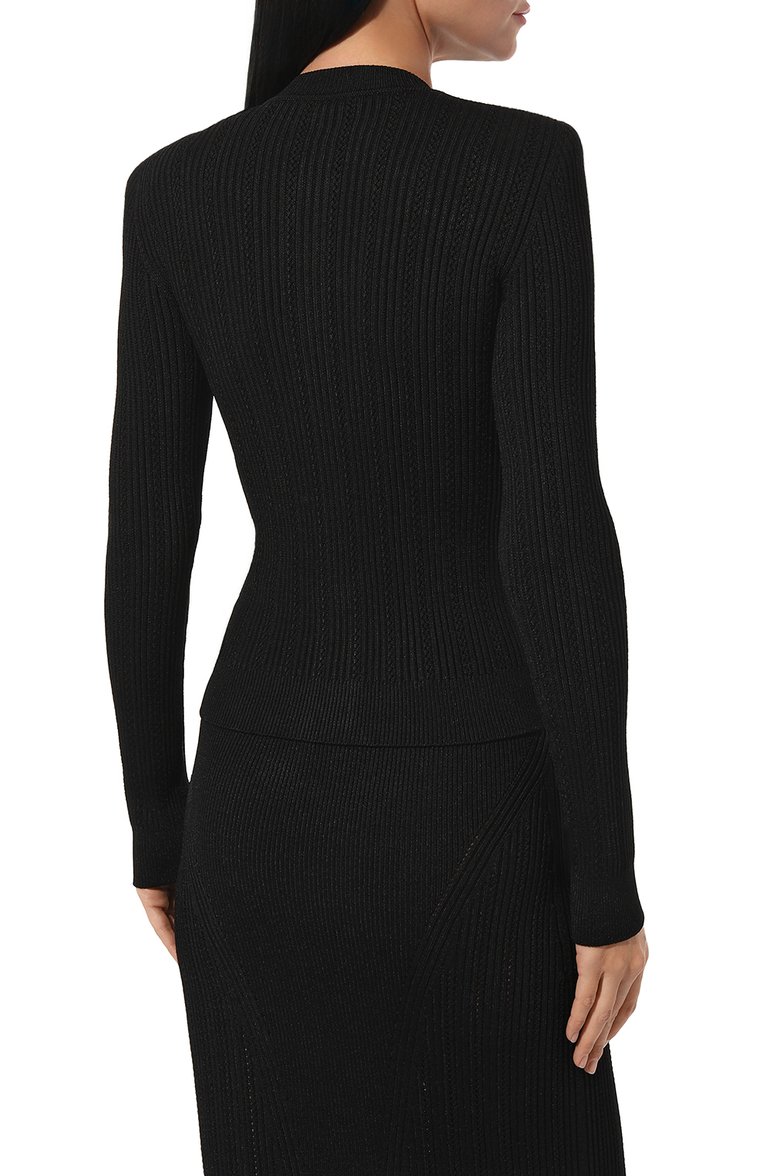Женский кардиган из вискозы BALMAIN черного цвета, арт. AF1KL005KB39 | Фото 4 (Длина (для топов): Стандартные; Рукава: Длинные; Материал внешний: Вискоза; Стили: Гламурный; Женское Кросс-КТ: кардиган-трикотаж; Застежка: Пуговицы)