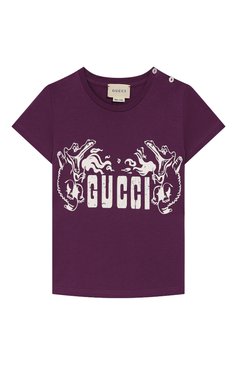 Детский хлопковая футболка GUCCI фиолетового цвета, арт. 548034/XJB6F | Фото 1 (Материал внешний: Хлопок; Материал сплава: Проставлено; Нос: Не проставлено; Кросс-КТ НВ: Футболка; Ростовка одежда: 18 мес | 86 см, 3 года | 98 см)