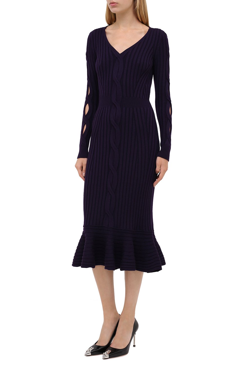 Шерстяное платье ALEXANDER MCQUEEN фиолетового цвета по цене 134500 руб., арт. 633684/Q1AQH, фото 3 Шерстяное платье ALEXANDER MCQUEEN, арт. 633684/Q1AQH, фото 3