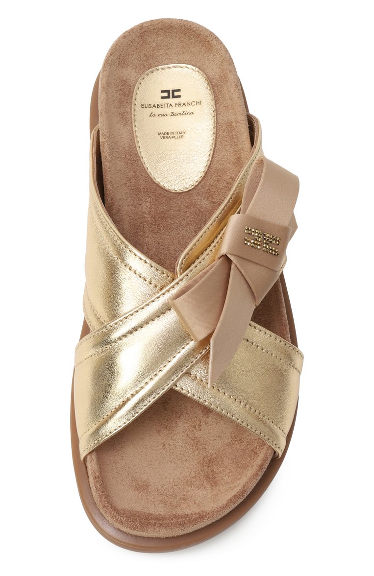 Детский кожаные шлепанцы ELISABETTA FRANCHI LA MIA BAMBINA золотого цвета, арт. F4A2-E0308-0092511/35-38 | Фото 4 (Материал внутренний: Натуральная кожа; Материал внешний: Натуральная кожа; Нос: Не проставлено; Автоматизация с�остава: Проставлено)