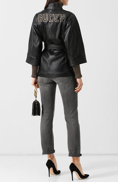 Кожаный жакет с поясом и логотипом бренда на спине GUCCI, арт. 526852/XG705, фото 2