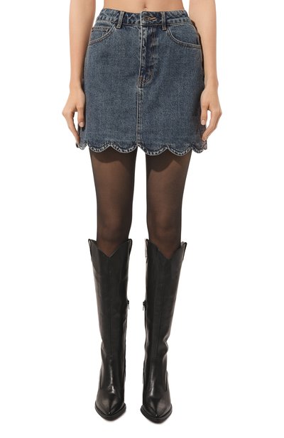 Джинсовая юбка SELF-PORTRAIT тёмно-голубого цвета по цене 27500 руб., арт. RS23-803SK, фото 3 Джинсовая юбка SELF-PORTRAIT, арт. RS23-803SK, фото 3