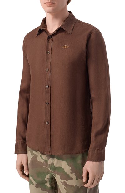 Льняная рубашка AERONAUTICA MILITARE коричневого цвета по цене 18050 руб., арт. CA1321UCT03089, фото 3 Льняная рубашка AERONAUTICA MILITARE, арт. CA1321UCT03089, фото 3