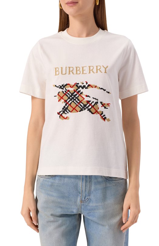 Хлопковая футболка Burberry 8110955 Кремовый  8110955 Фото 3